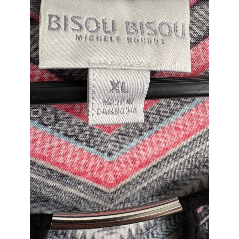 Bisou Bisou Michele Bohbot Chevron Tribal Print Keyhole Neck Top XL Pink Blue - Picture 5 of 5